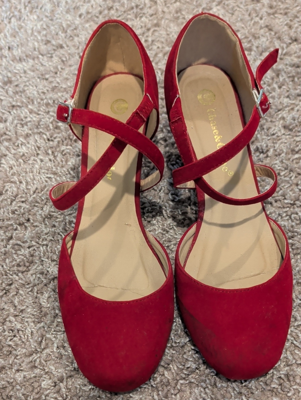 Chase + Chloe Red Suede Cross-Strap Flats 8.5